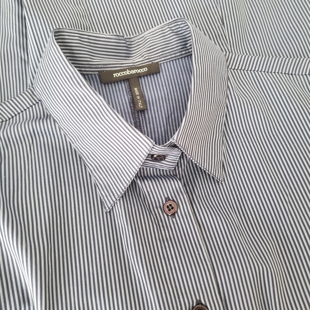 New Roccobarocco Shirt Blue Stripe Size US 6 - Picture 1 of 5